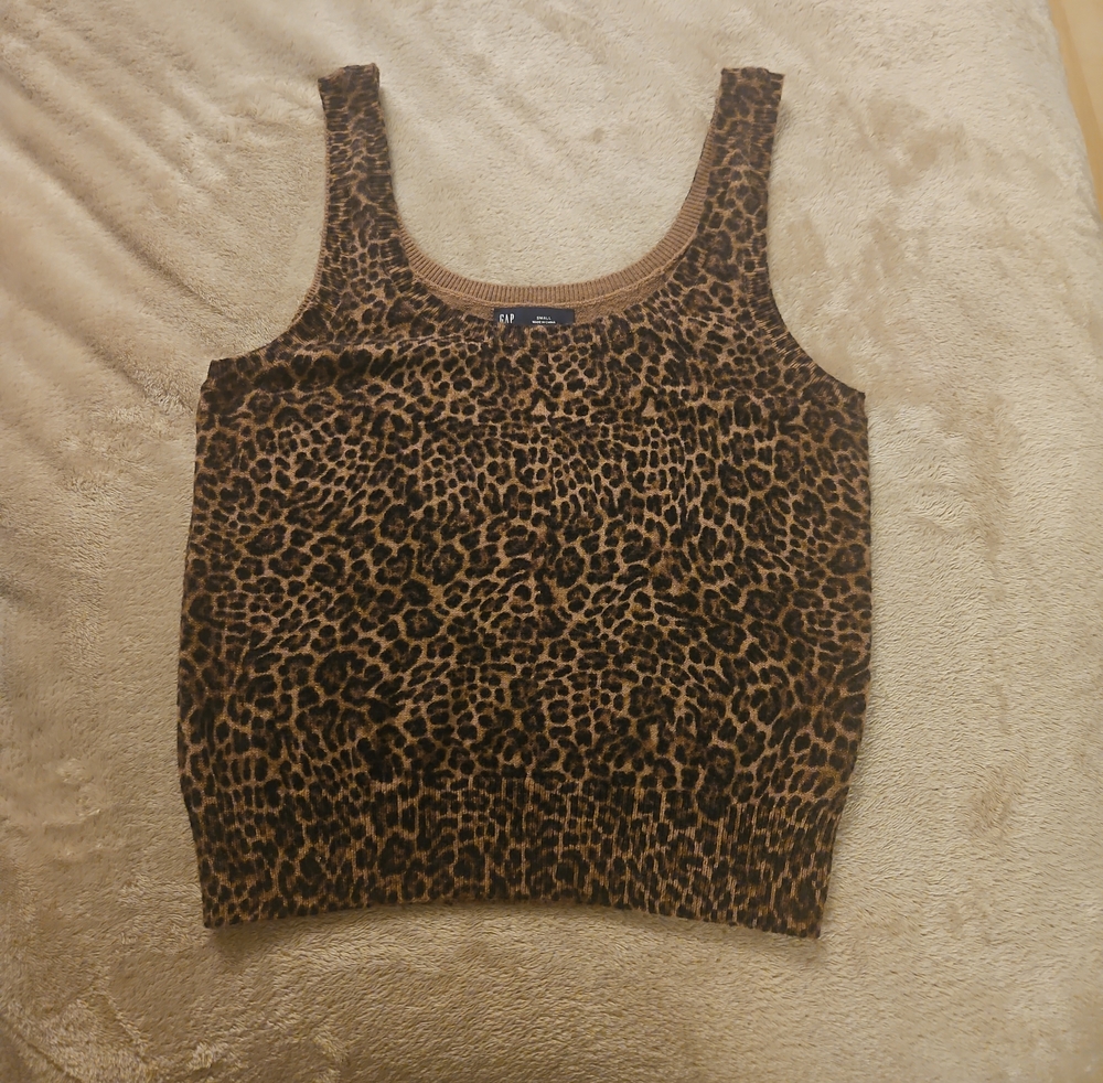 GAP Women's Leopard Print Knit Sweater Tank Top - Tan & Black